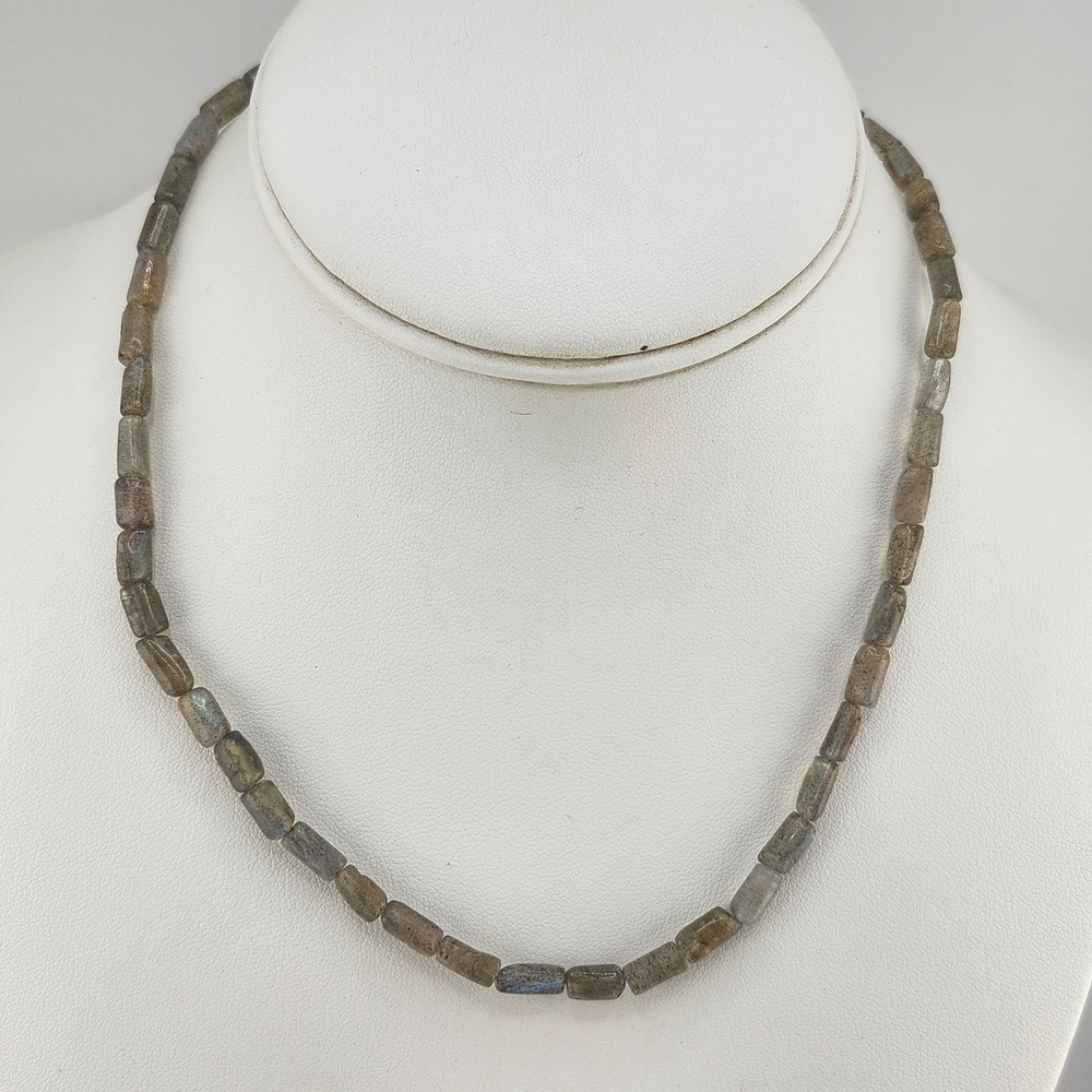 Labradorite Beaded Necklace Gemstone Jewelry Silver‎ tone Clasp Semiprecious